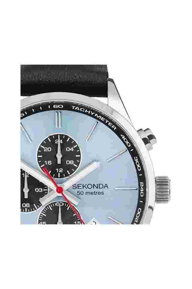Sekonda Endurance Dual Time Men's Watch 30106 Blue Dial Black Leather Strap 50m