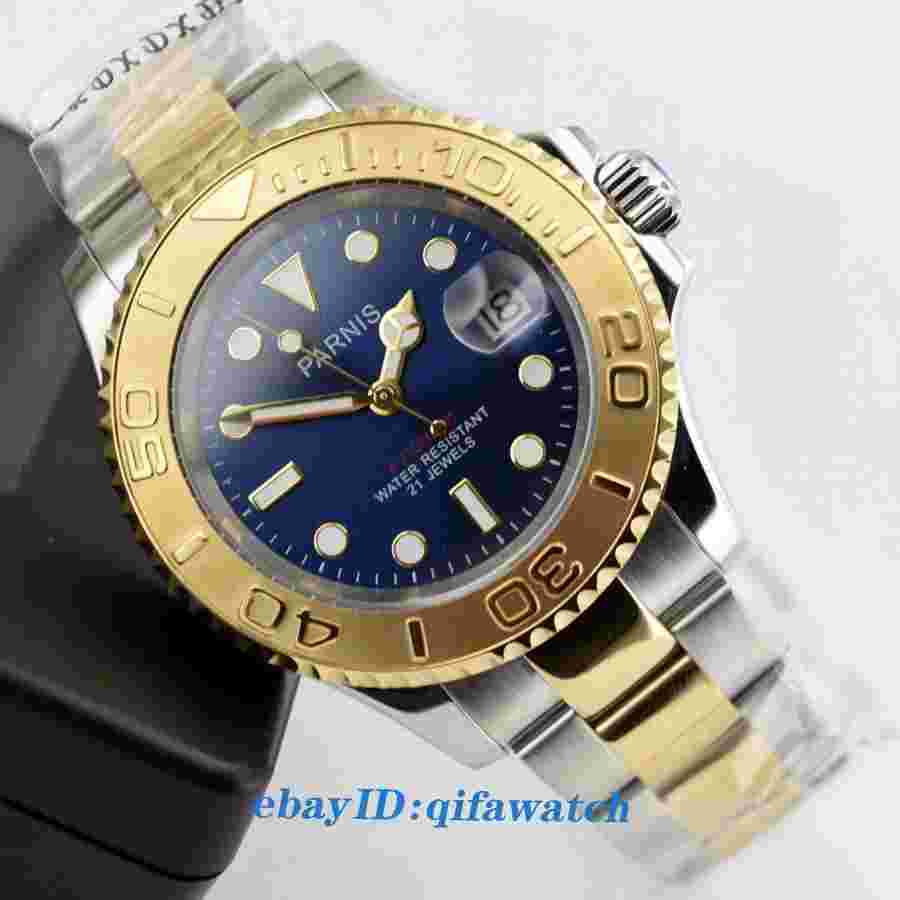 PARNIS 41mm Ceramic Bezel Blue Dial Sapphire Glass Automatic Date Watch 2483