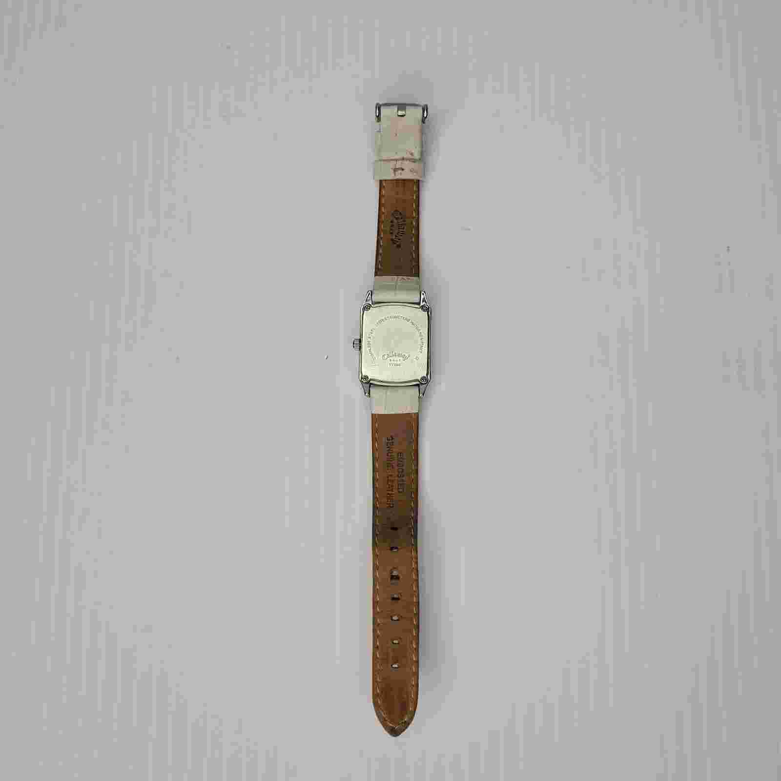 Callaway Golf Watch Women Silver White Leather Band Needs New Battery CY2093