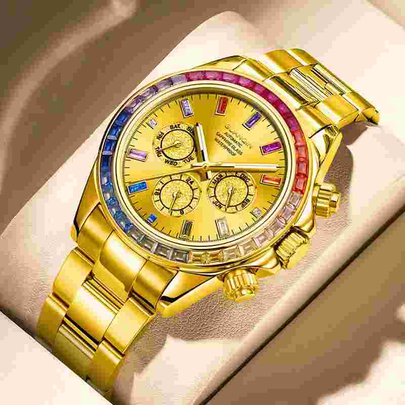 Guanqin Men's Mechanical Watch Waterproof Luminous Business Advanced Rainbow41mm