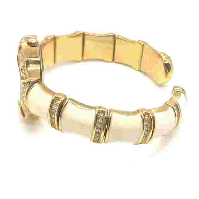 R.J. Graziano Cream Enamel & Crystals Gold Tone Ladies Cuff Wristwatch AS IS