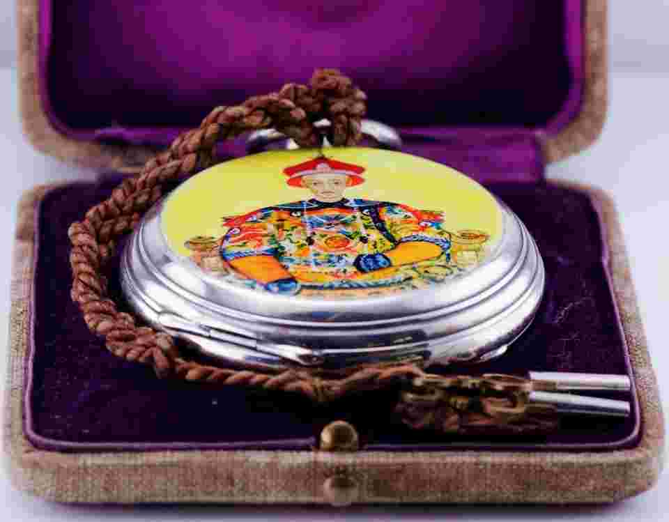 Antique Chinese Duplex  Pocket Watch Qing Dynasty Emperor Daoguang Silver Enamel