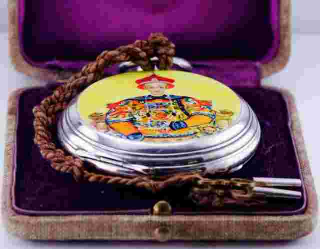 Antique Chinese Duplex  Pocket Watch Qing Dynasty Emperor Daoguang Silver Enamel