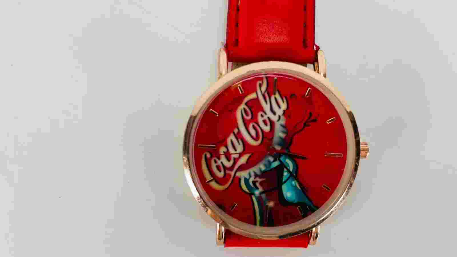 Coca Cola Watch with Leather Strap Large Faced Red Quartz New Battery