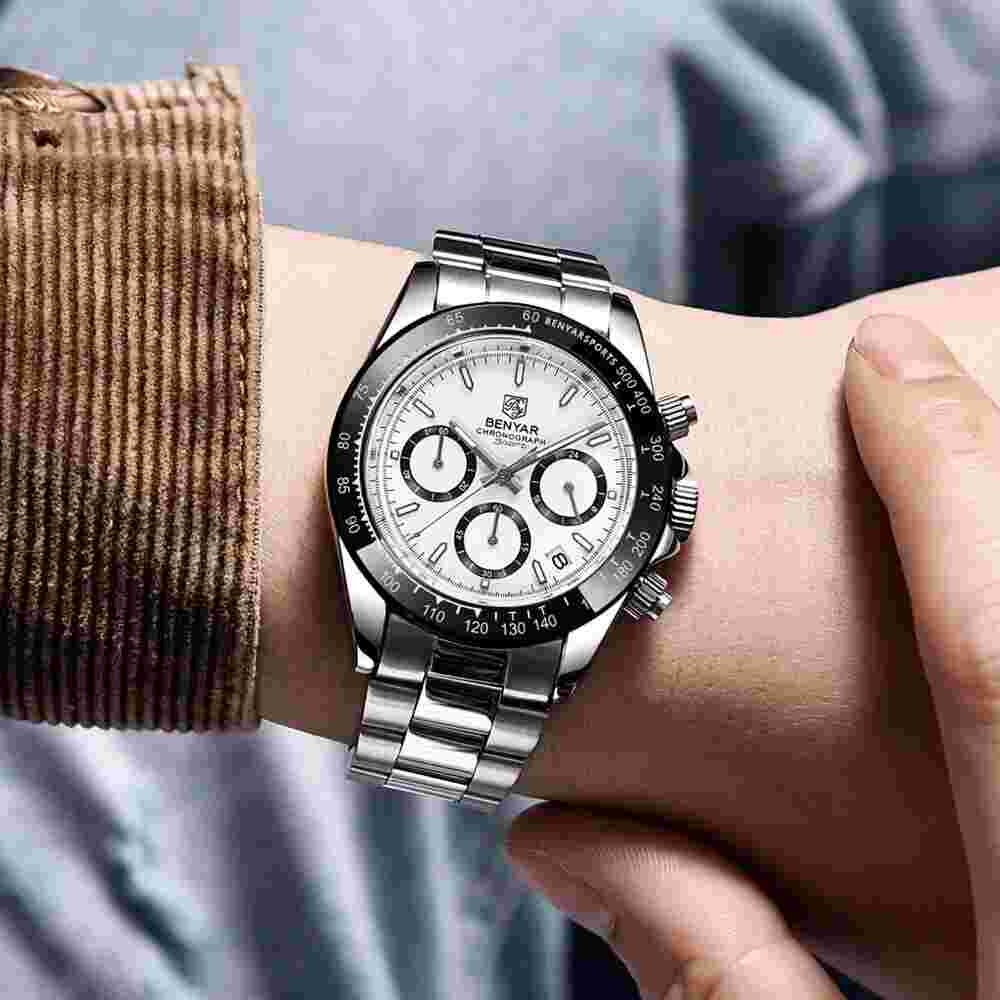 Reloj de Hombre de Acero Inoxidable Suizo Plateado de Vestir Relojes Para Hombre