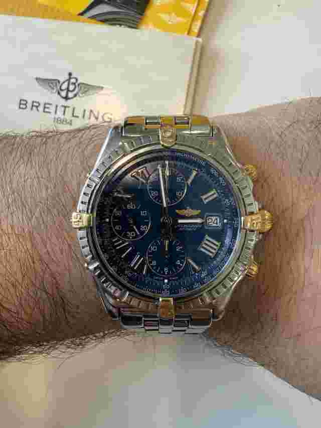 Breitling Crosswind Blue Dial Roman Letters Gold Accents with Box and Papers