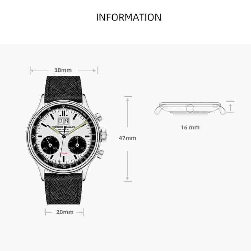 MERKUR Men Chronograph Watch 40mm Panda Manual Wind Mechanical Wristwatch ST29