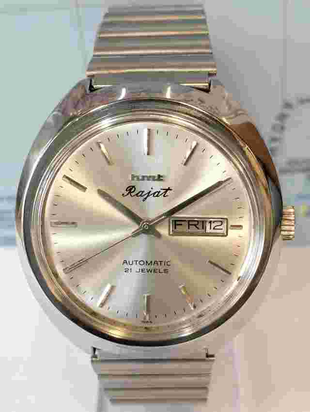HMT RAJAT 21 JEWELS AUTOMATIC SILVER DIAL INDIA MEN'S FULL WORKING VINTAGE WATCH