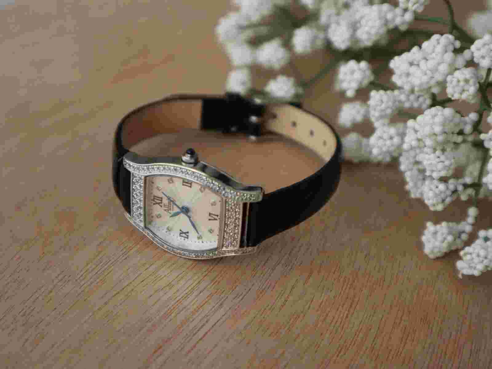 AFFINITIY DIAMONDS Women's Watch, Black leather, Sterling Silver, Swiss Movement
