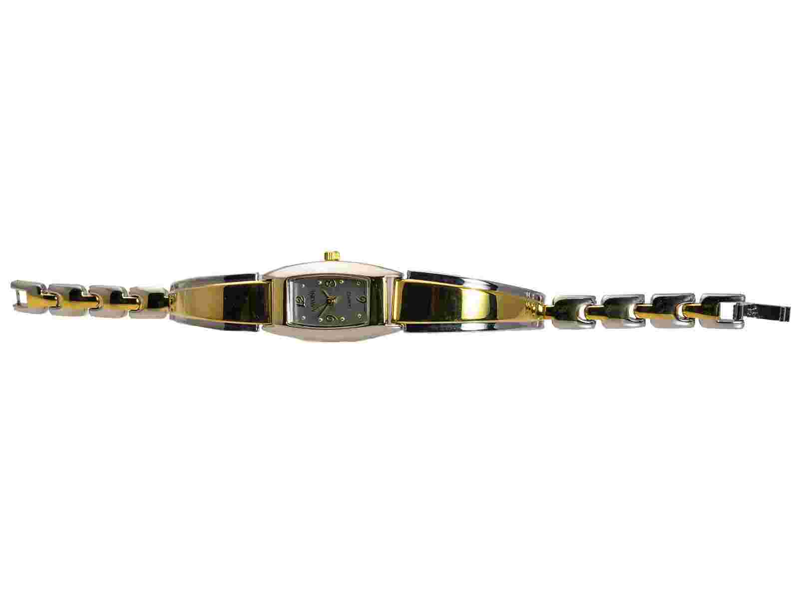 LAVONI:WOMENS' SILVER/GOLD METAL FINISH OVAL CASE SILVER DIAL ANALOG QRTZ WATCH
