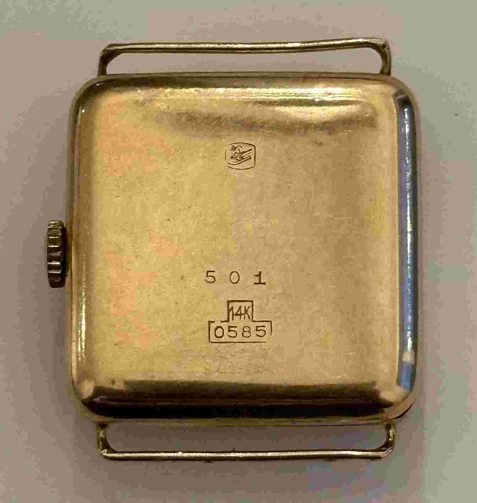 VINTAGE 1950s 14K YELLOW GOLD GENTS PONTIAC ‘SUPPORT CHOC’ WATCH 26MM SWISS