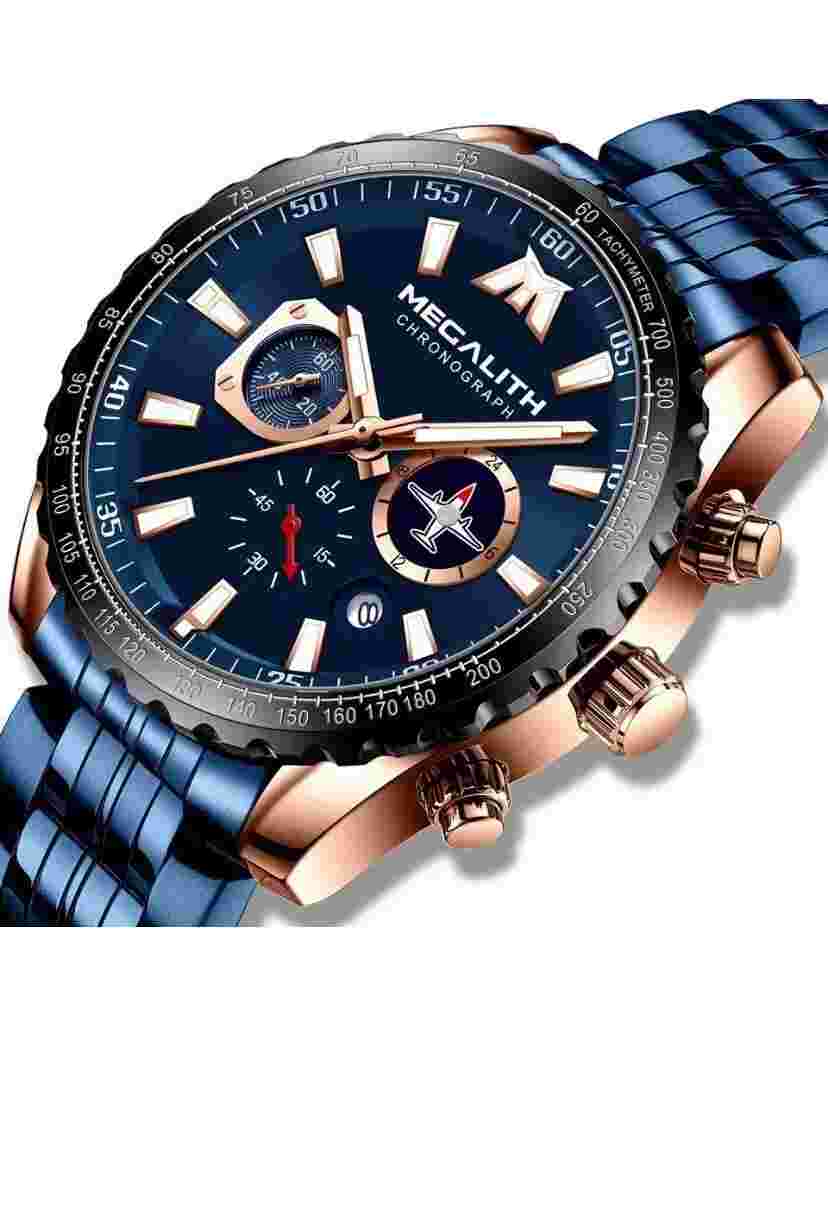 MEGALITH Mens Watches Designer Blue Large Face Analogue Watch for Men Waterpr...