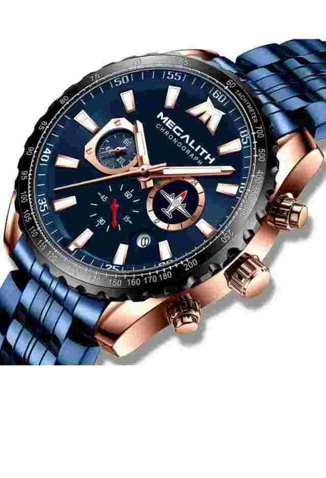 MEGALITH Mens Watches Designer Blue Large Face Analogue Watch for Men Waterpr...