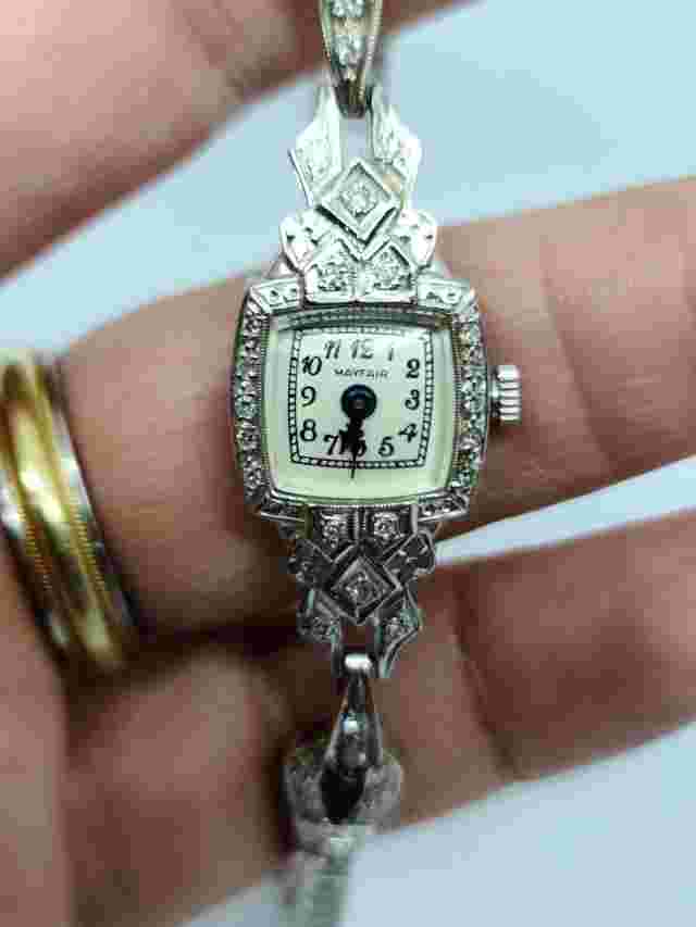 14K White Gold Vintage MAYFAIR Diamond Wrist Watch 6.5" MSRP $3,200