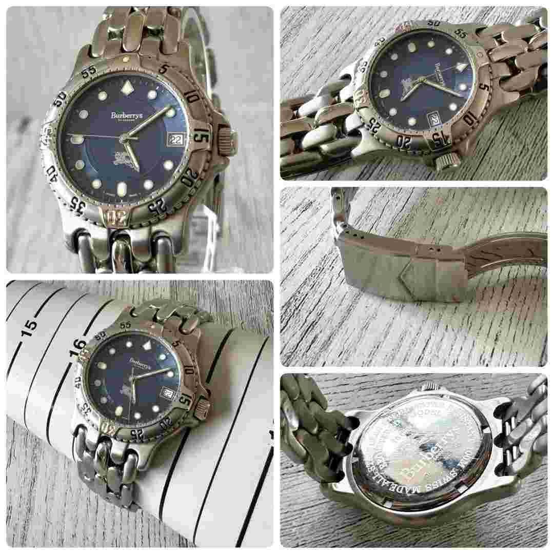 Burberrys 10000G Diver Men's Used Watch Navy Dial Date SS Water Resistant