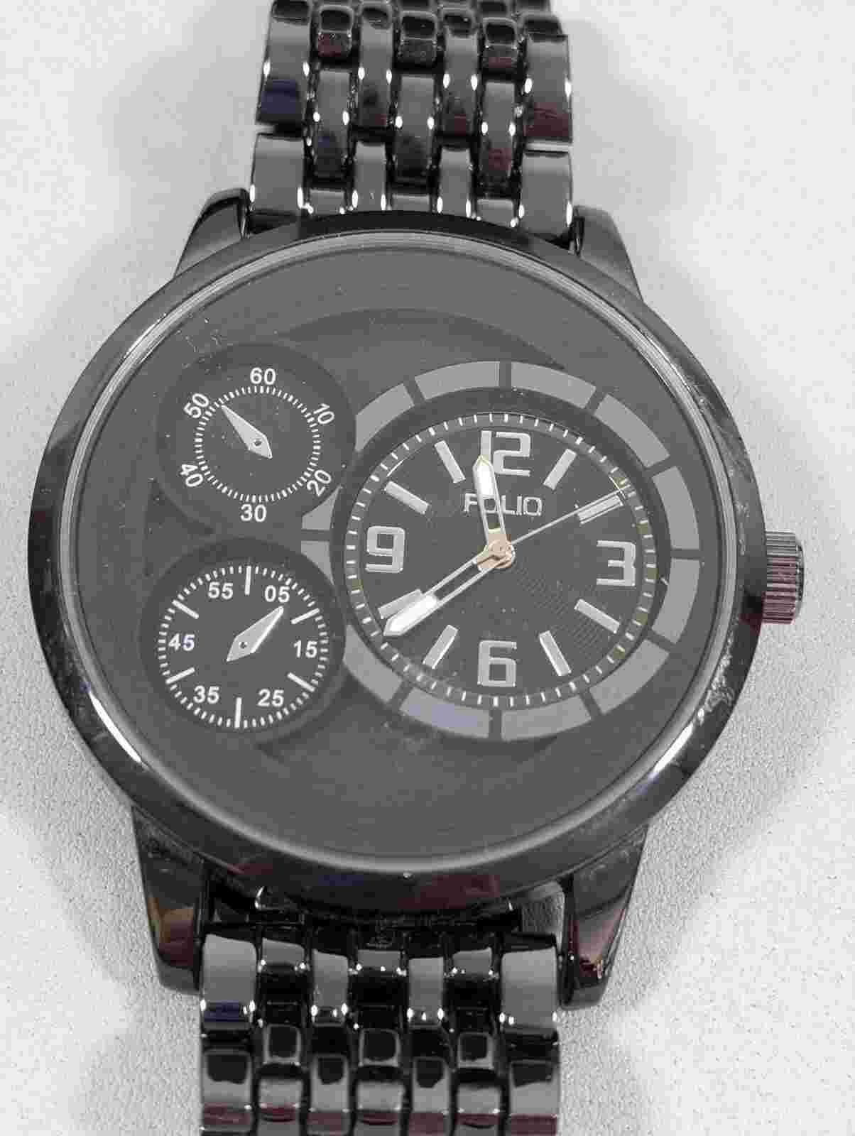 Folio Gunmetal Gray Large Dial Panther Link Band Watch 7.5 inches