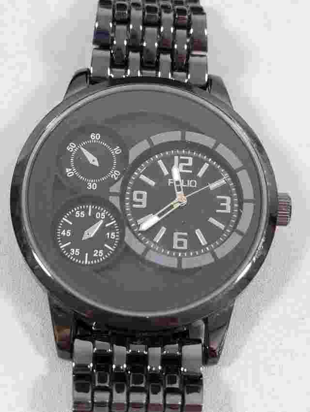 Folio Gunmetal Gray Large Dial Panther Link Band Watch 7.5 inches
