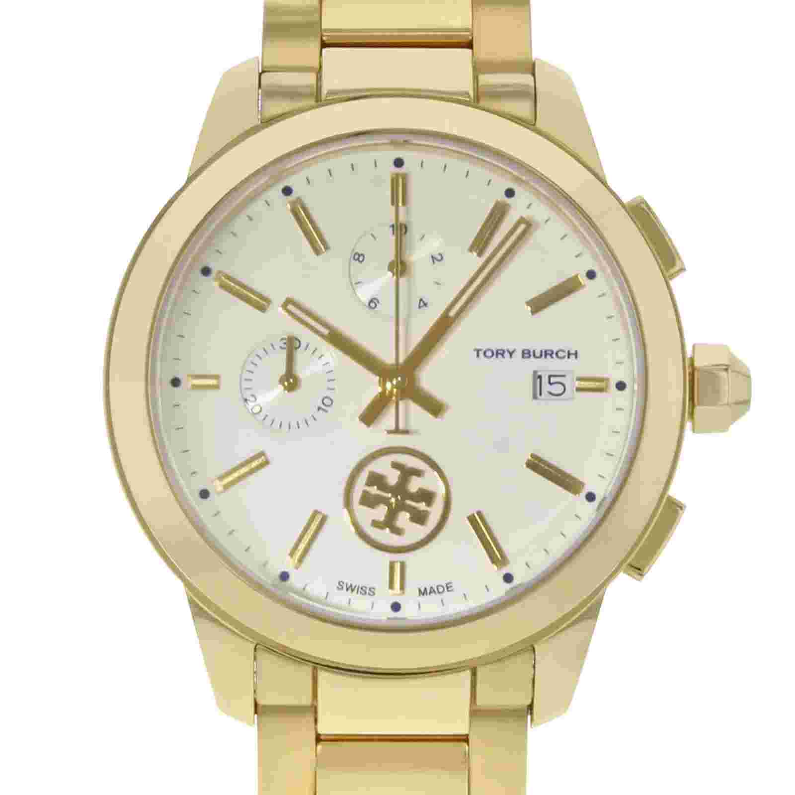 Tory Burch Collins Chrono Gold Tone Steel Cream Dial Ladies Quartz Watch TB1250