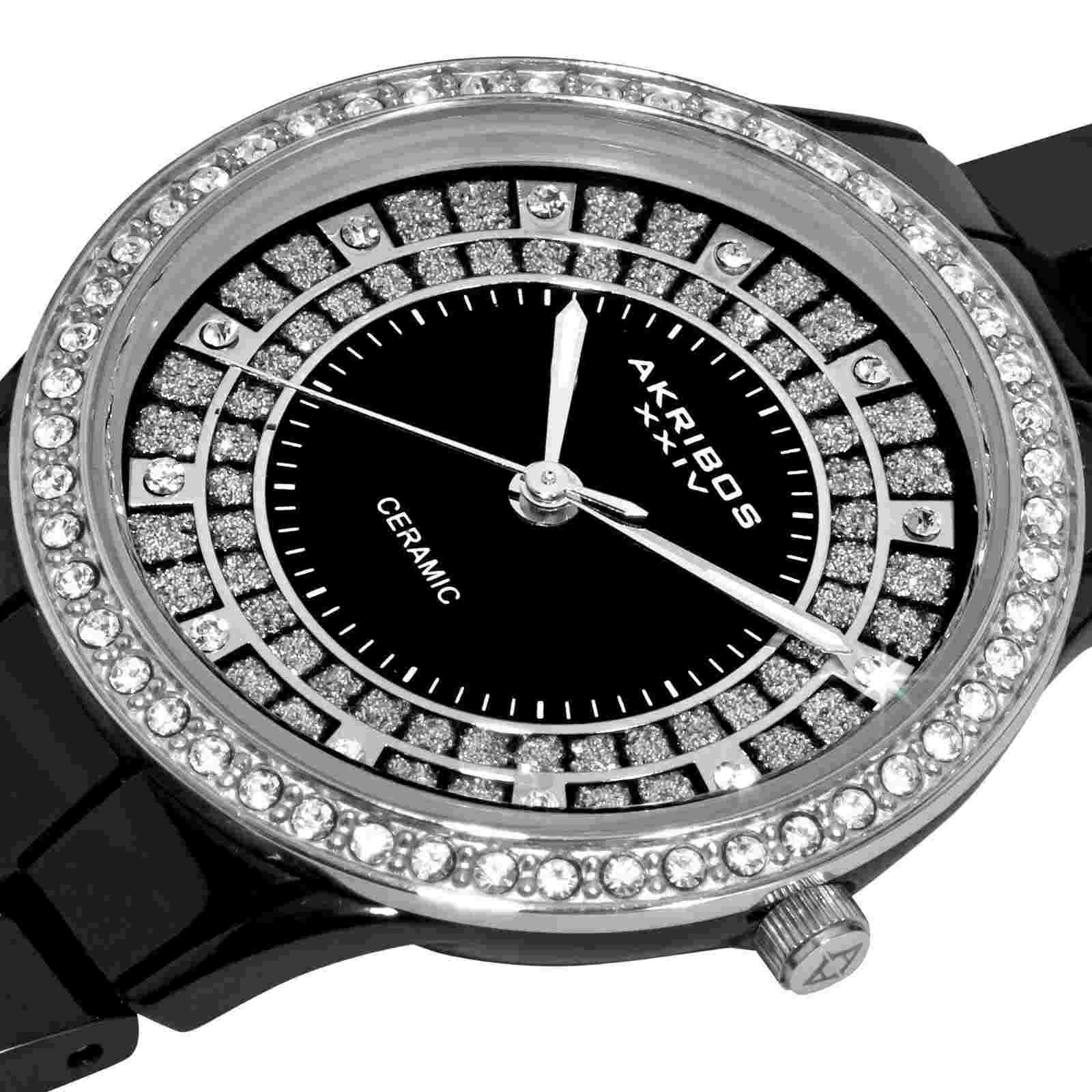 Akribos XXIV Women's AK509 Ceramic Slim Quartz Bracelet Watch 1835