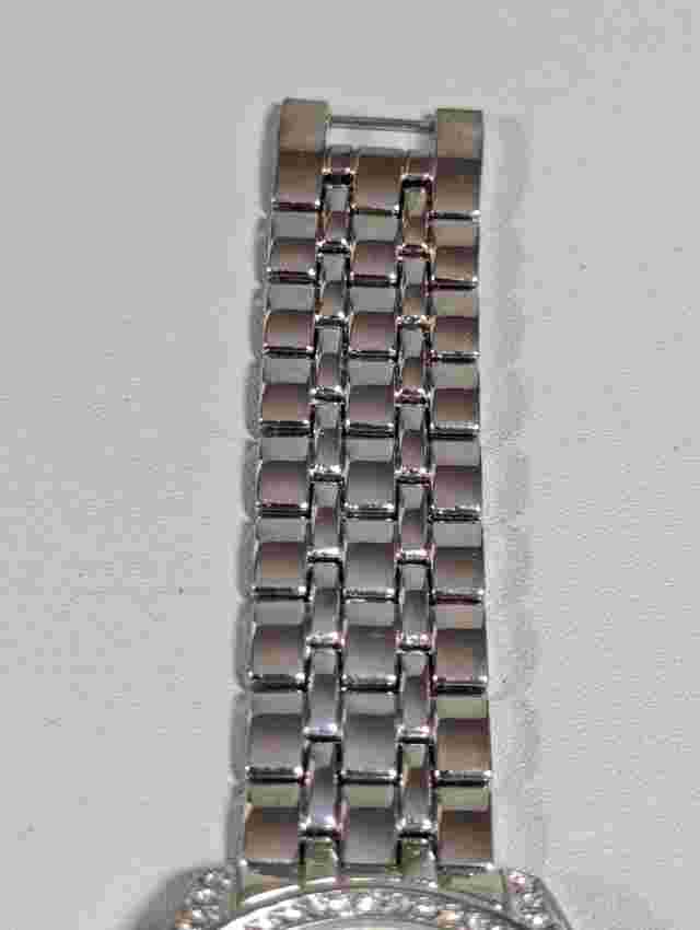 NYC Silver Tone Dial Crystal Accent Round Case Stainless Link Bracelet Watch