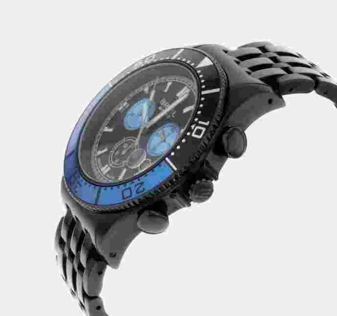 BREIL $975 MILANO MANTA MENS 1970 SERIES BLACK W BLUE DIAL CHRONO WATCH BW0409