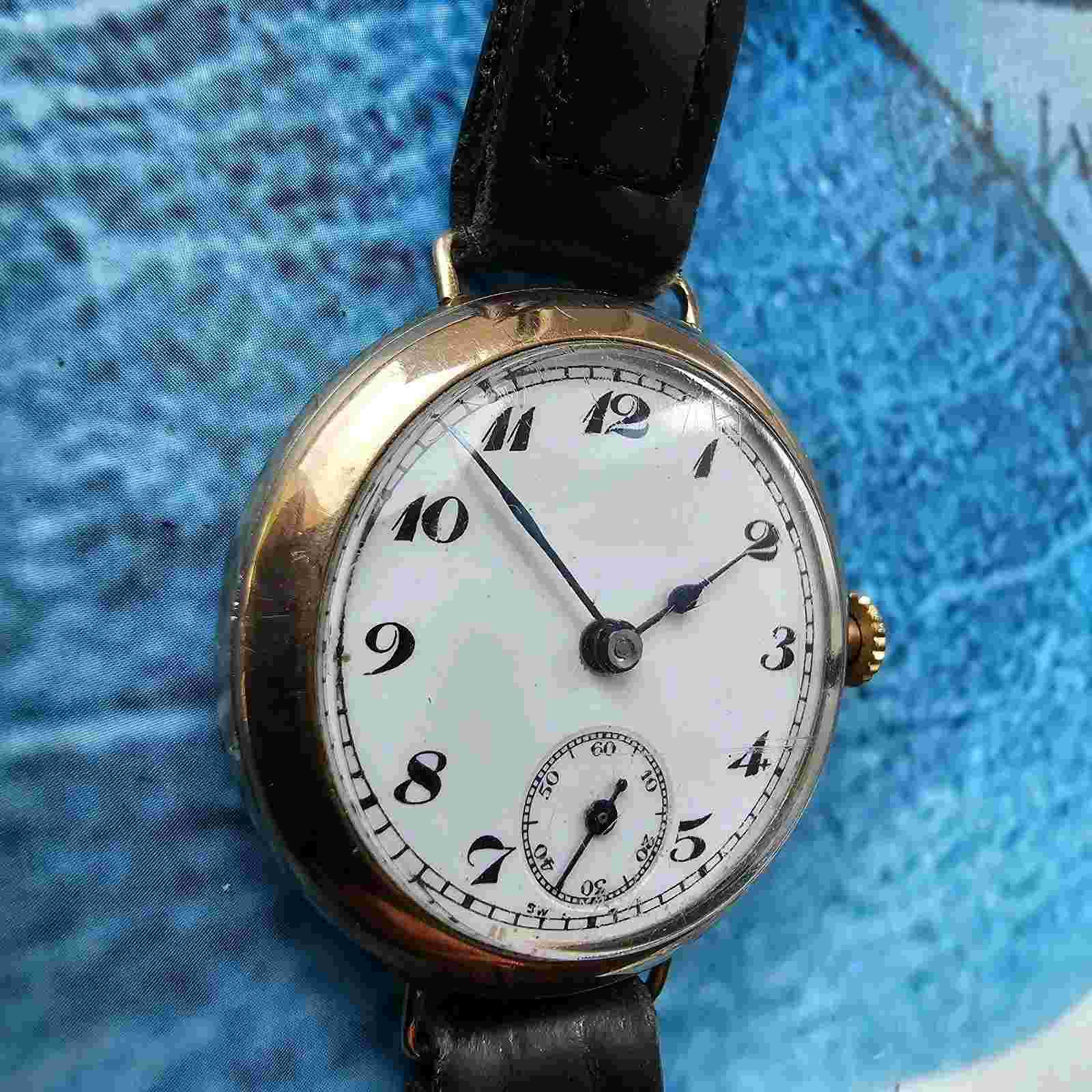 Vintage 9k Solid Gold Buren Trench Hand-Winding Men's Wristwatch 9ct