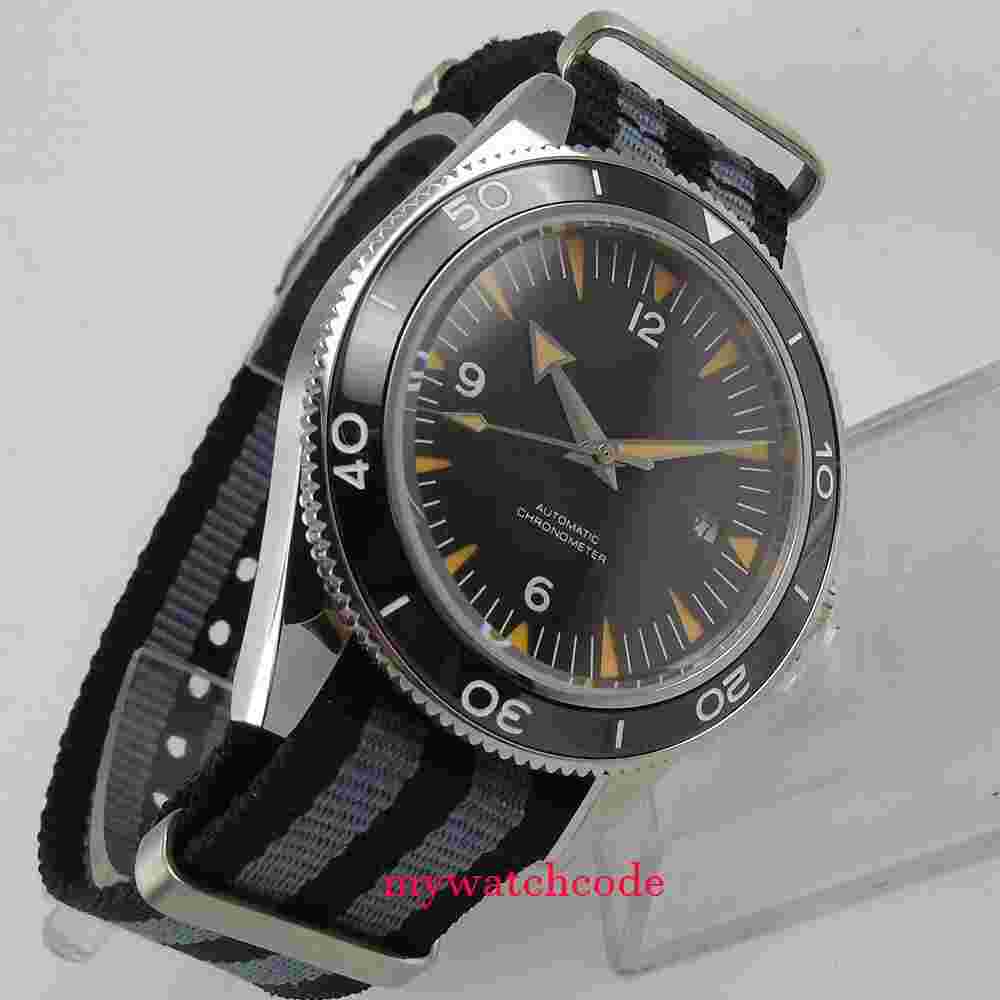 41mm CORGUET Black Miyota NH35A Automatic Mens Watch Black Dial Ceramic Bezel