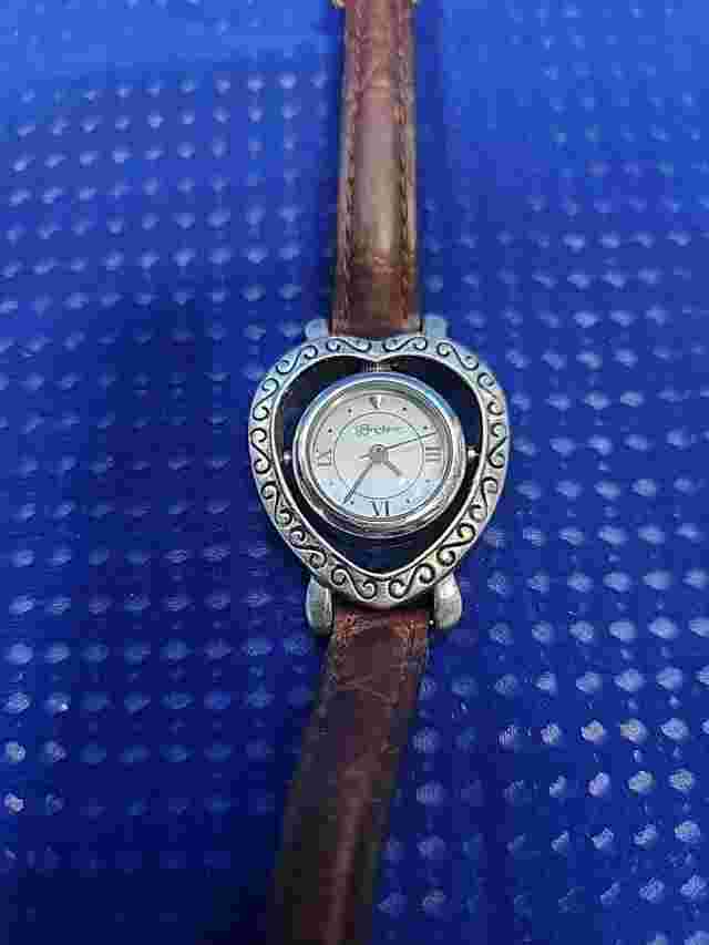 Brighton Heart Shaped Flipping Bezel Watch Buckle Closure Silver Plated Vtg