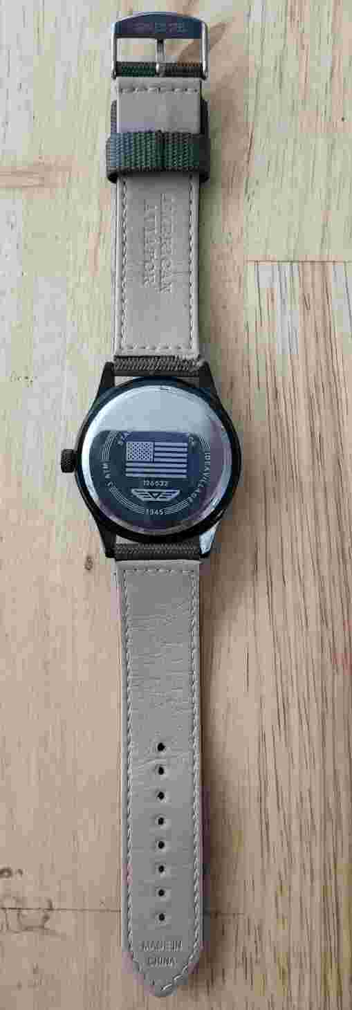 Men's AMERICAN AVIATOR 1945 Field Military Pilot Watch, Black Dial, Green Band!!