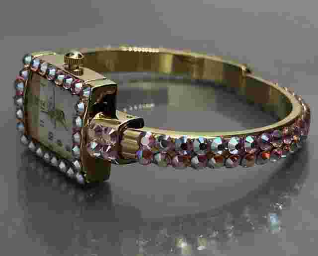 Kirks Folly Womens Cuff Watch Bracelet GoldTone Pink AB Crystal 6” Needs Battery