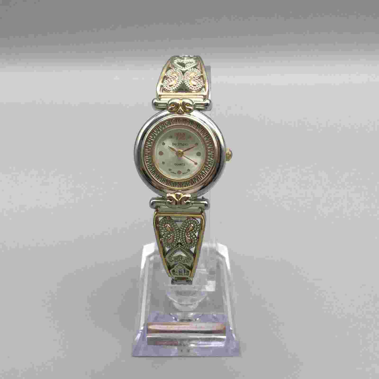 Bay Studio Watch Women 25mm Silver Gold Tone Butterfly Stretch Band New Battery