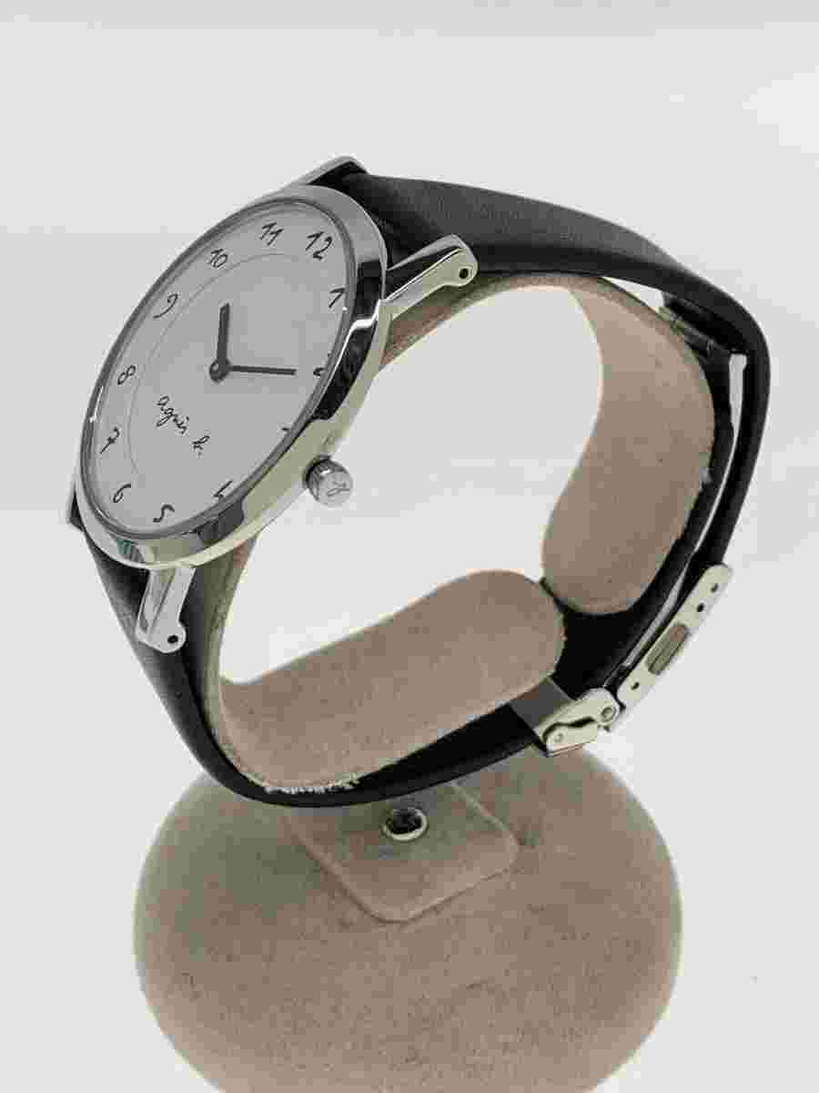agnes b. Quartz Analog Watch White Black Excellent JAPAN