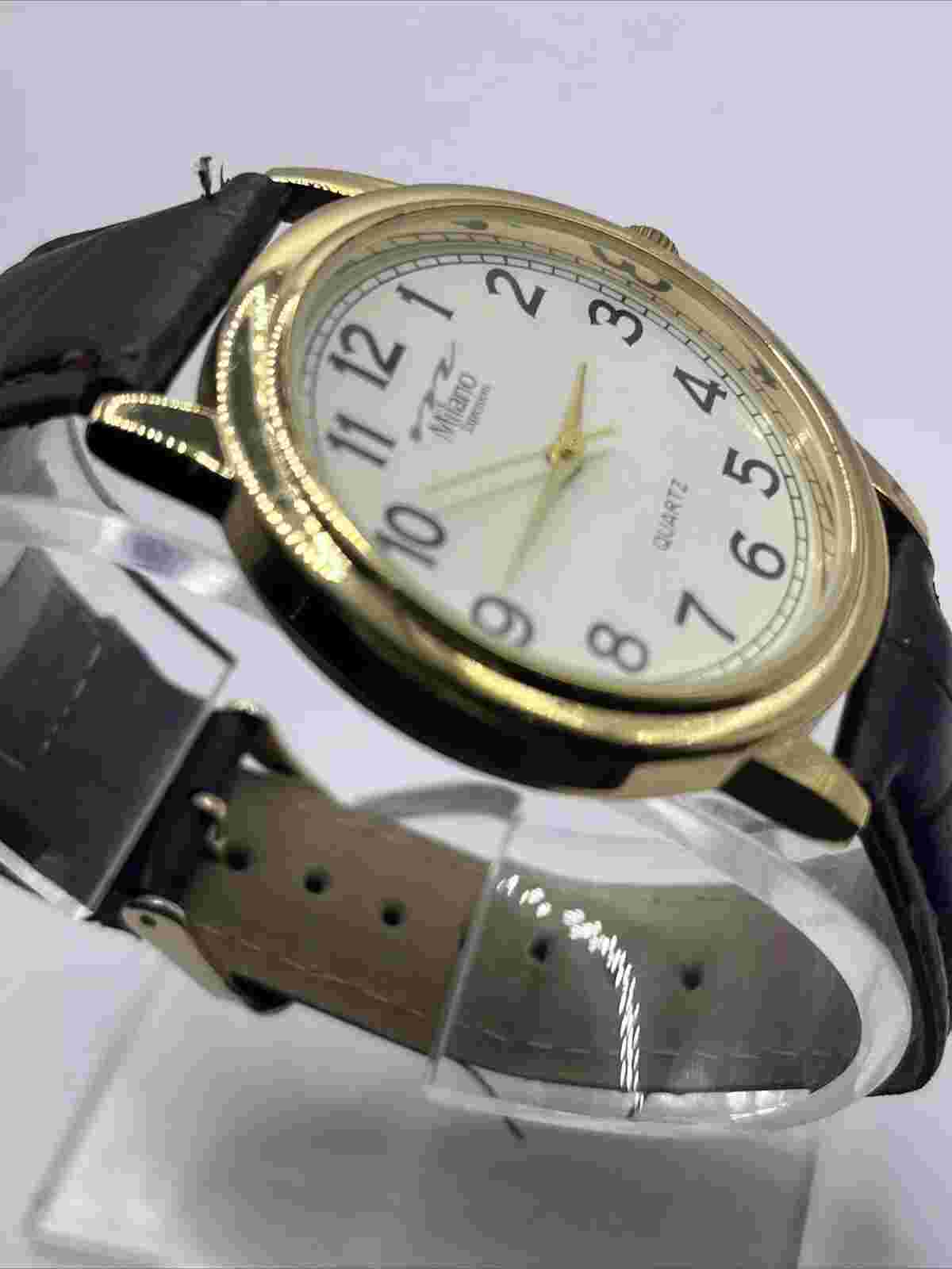 Milano Expressions Men's Quartz Watch Croc Embossed Band Gold Case- New Battery