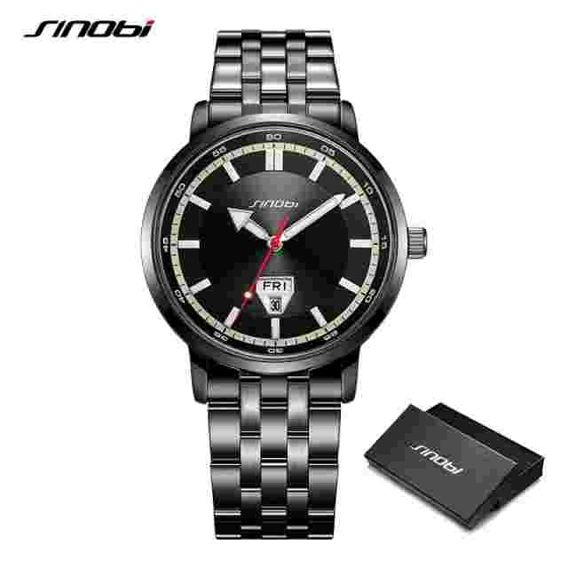 SINOBI Design Men's Quartz Watches Original Calendar Week Display Mans Watch