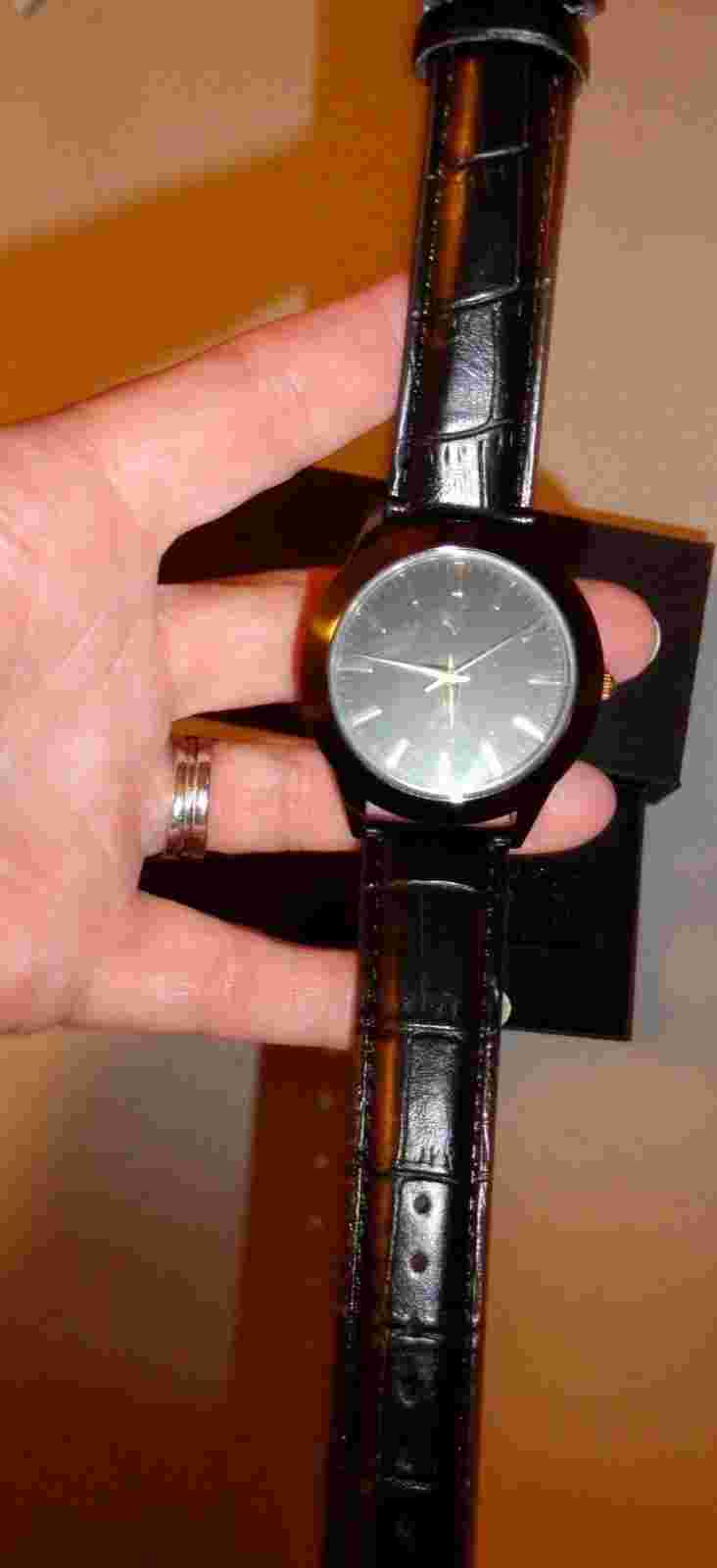 NEW American Eagle Black Dial Round Case Faux Leather Band Watch
