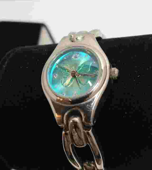 Boca Classics Women Cuff Watch Silver Tone - Quartz- Blue Turquoise Band