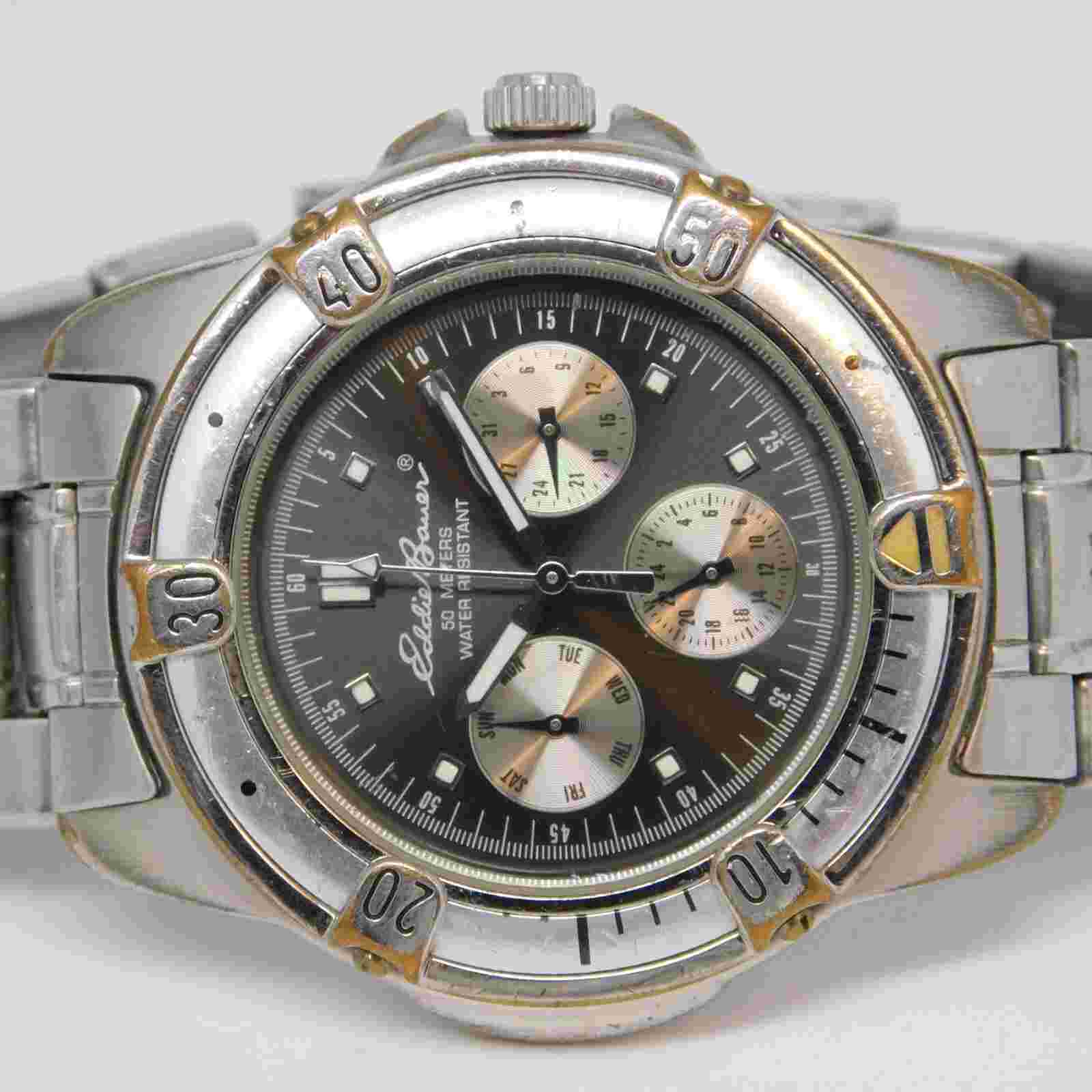 Eddie Bauer #3752 LG 3 EYE Quartz Analog Men's Watch Sz. 6 1/2" New Battery