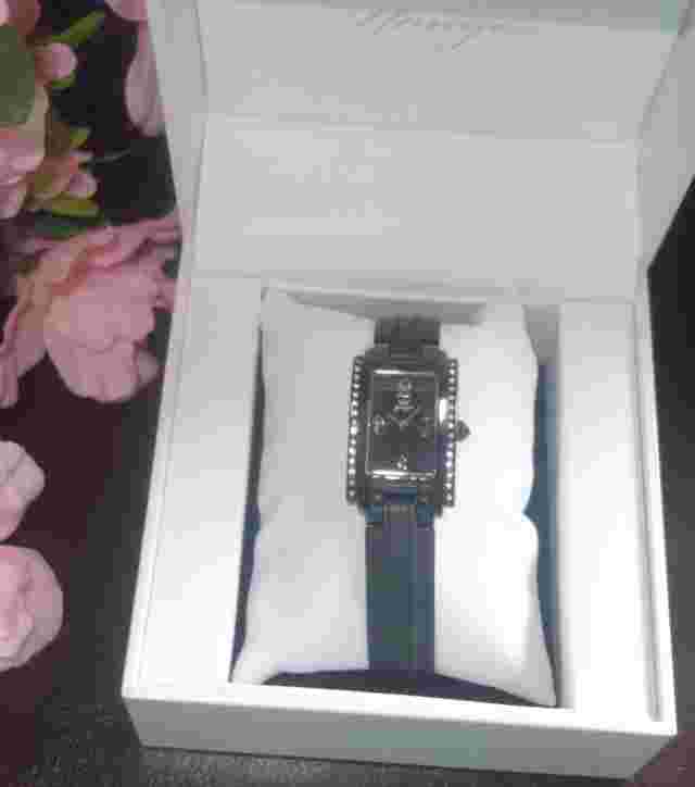 Yonger and Bresson Rectangle Black Leather Crystal Watch DCN 1477/01 new
