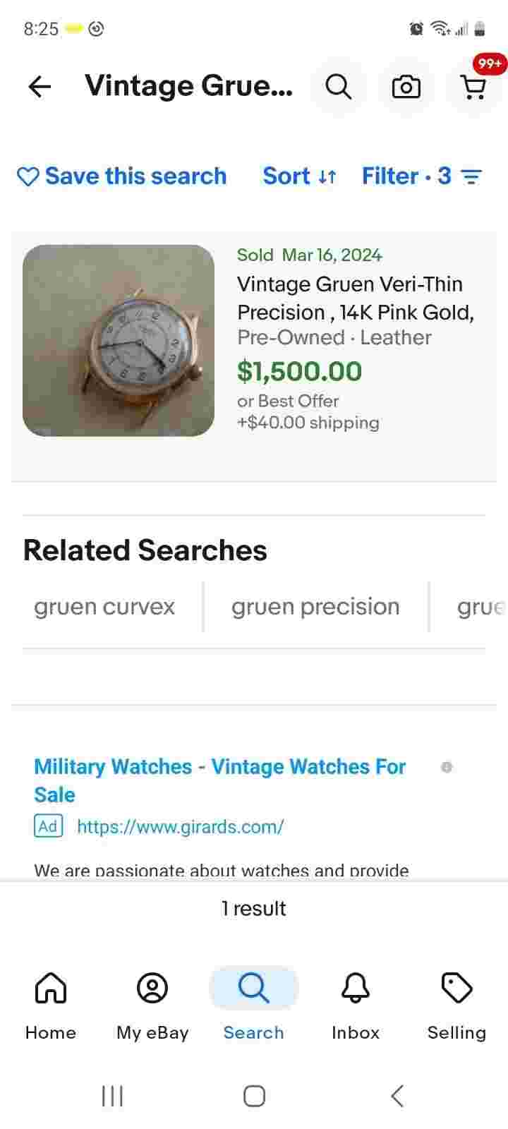 Vintage Gruen Veri-Thin Precision 14K Pure Yellow Gold Wrist Watch Runs.
