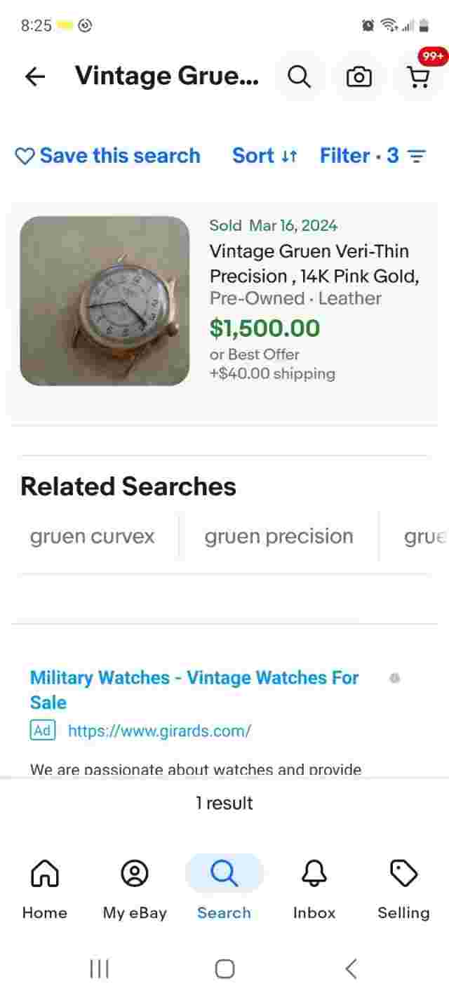 Vintage Gruen Veri-Thin Precision 14K Pure Yellow Gold Wrist Watch Runs.