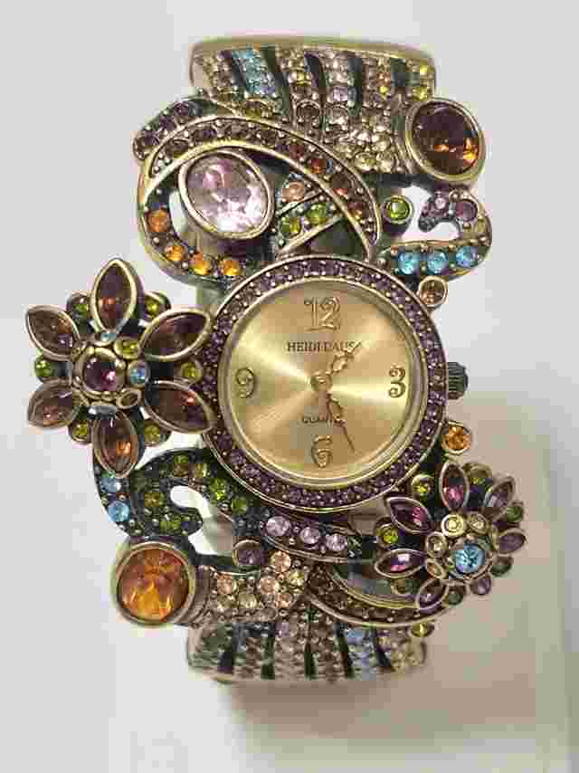 Heidi Daus Whimsical Bouquet Floral Cuff Bracelet Watch with Heidi Daus Box