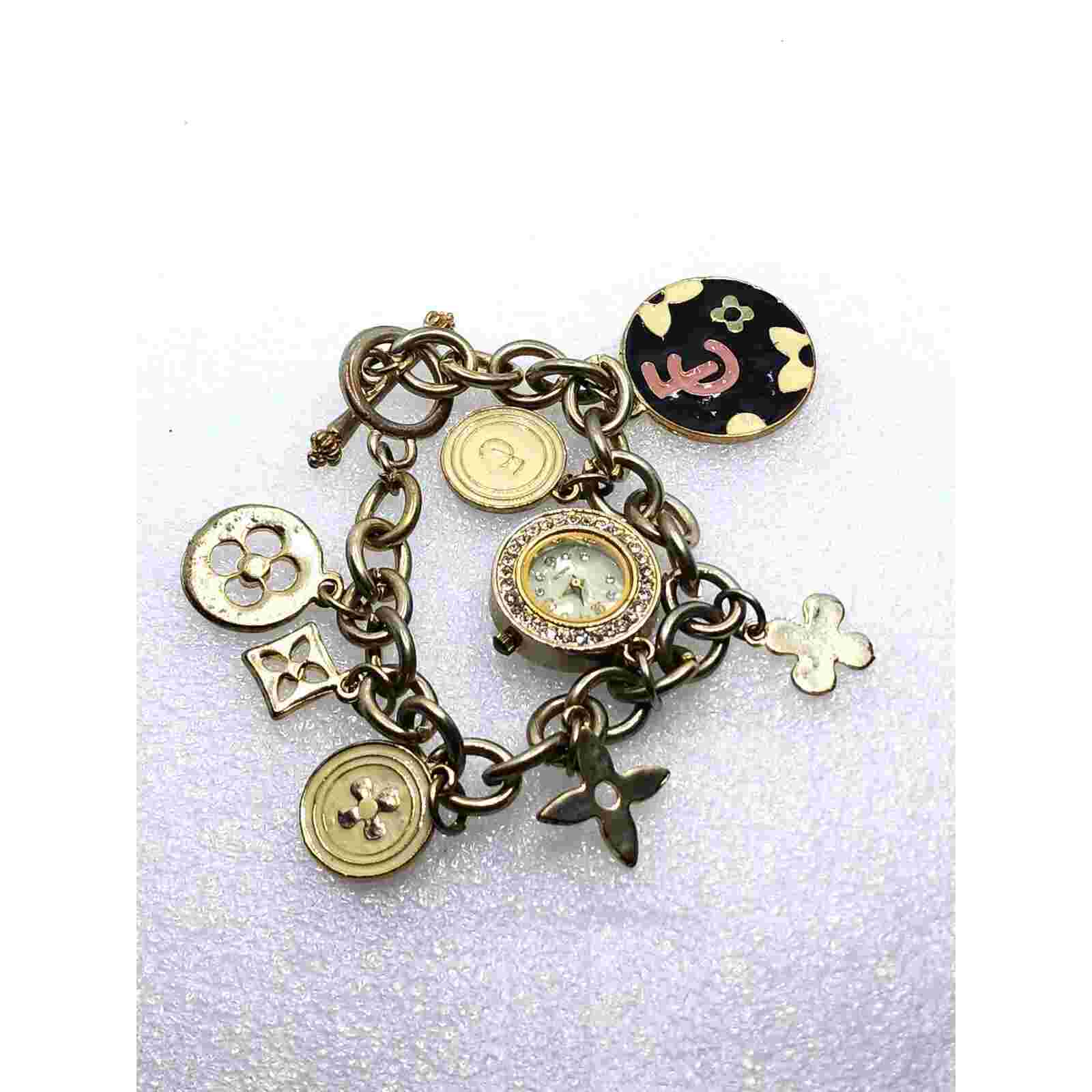 Figaro Couture Bracelet Chain Trinket Charm Enamel Art Deco quartz Watch Vintage