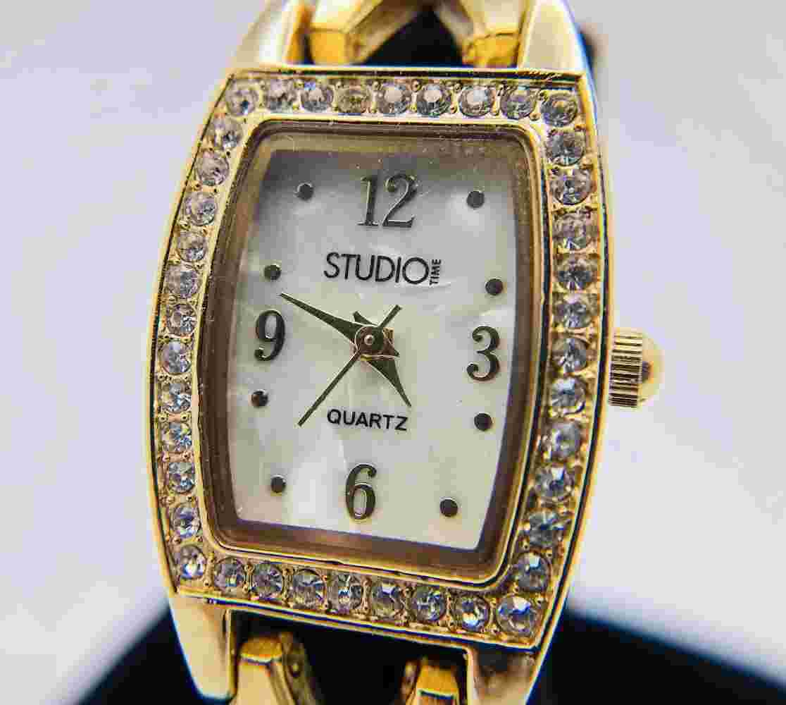 Vintage Studio Women's Quartz Watch w/ Clear Rhinestone Accents