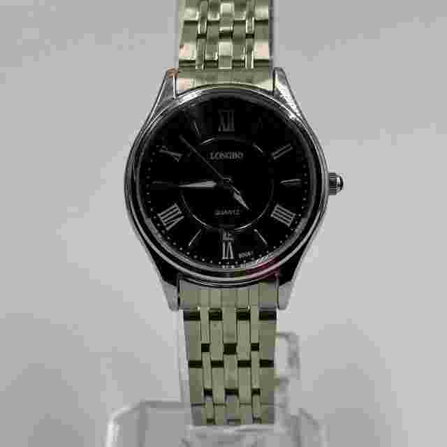 Longbo Watch Men Silver Tone Black Dial Date Window 29MM New Battery 8”