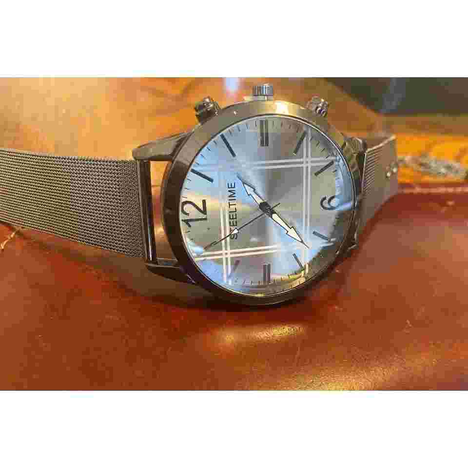 Men's 45mm Steel Time Watch, Gun Metal Tone Case and Mesh Band