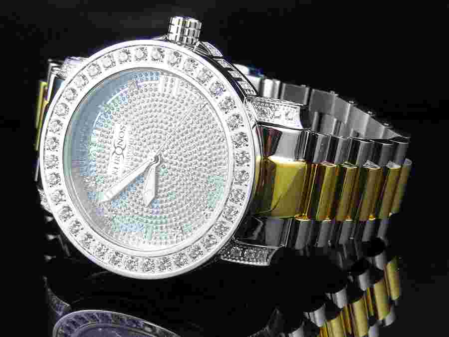 Men Two-Tone White Gold Finish Stainless Steel  Khronos Simulated Diamond Watch