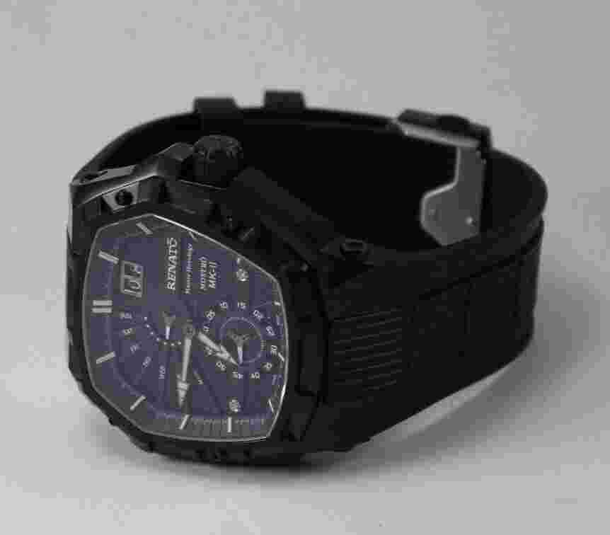 Renato Men's MKII Master Horologe Watch, Swiss Made, Black DIal, White Accents