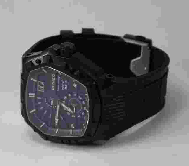Renato Men's MKII Master Horologe Watch, Swiss Made, Black DIal, White Accents