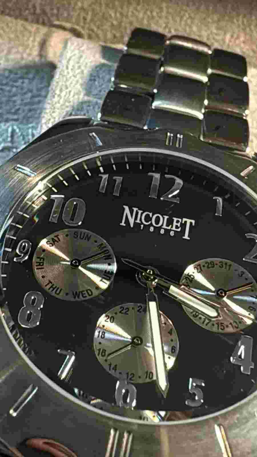 NEW Mens SS 1886 Nicolet 3 register Automatic watch sapphire crystal