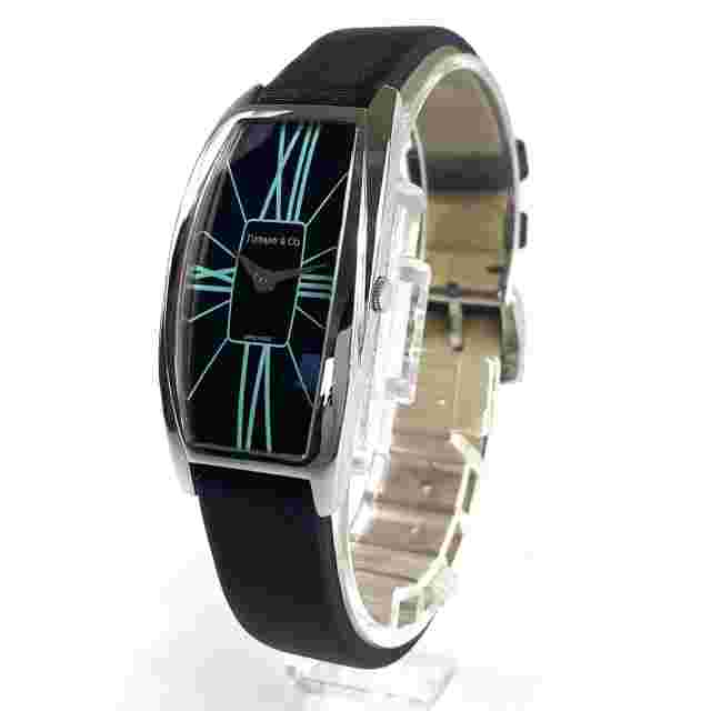 Tiffany Co. Gemea T3057 Quartz 2 Hands Black Leather Belt Women